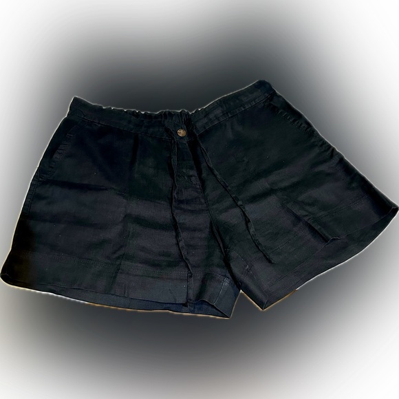 TOMMY BAHAMA WOMENS LINEN BLACK DRAWSTRING BUTTON ZIP POCKETS TWO PALM SHORTS L - Picture 2 of 8